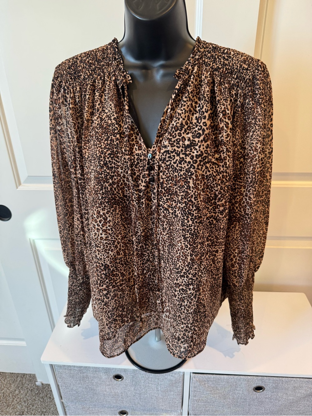 1. State Women's Leopard Print V-Neck Blouse in Brown and Black